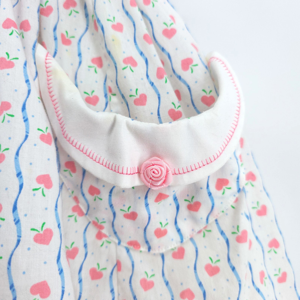 Vintage 4T Handmade Cottage Core Pinafore Dress Pockets Lace Rosette Petticoat - Picture 3 of 16